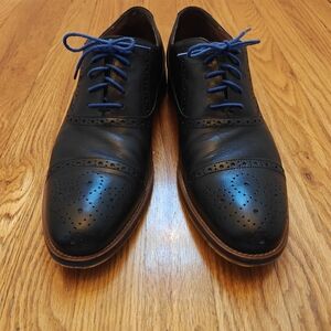 Johnston & Murphy Black Oxfords with Blue Laces